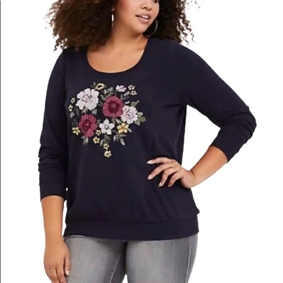 Navy Floral Satin Co-ord Sweatshirt main image 1